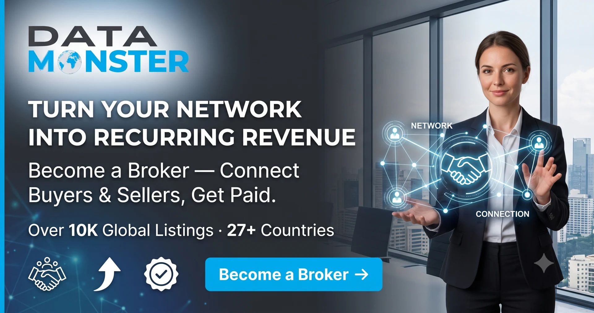 List as a Broker on Data Monster — earn commission connecting buyers and sellers