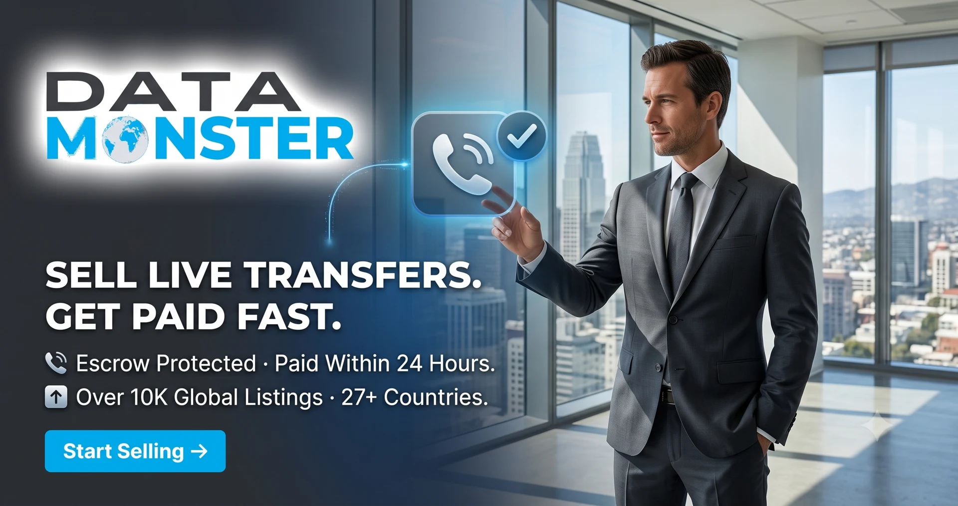 Sell Live Transfer Leads on Data Monster — escrow protected, paid within 24 hours