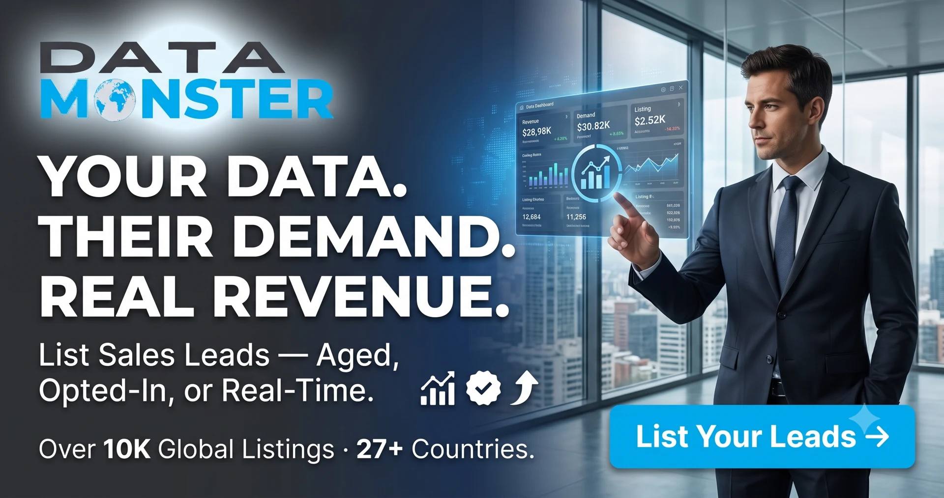 Sell Sales Leads and Data on Data Monster — verified buyers, escrow protected