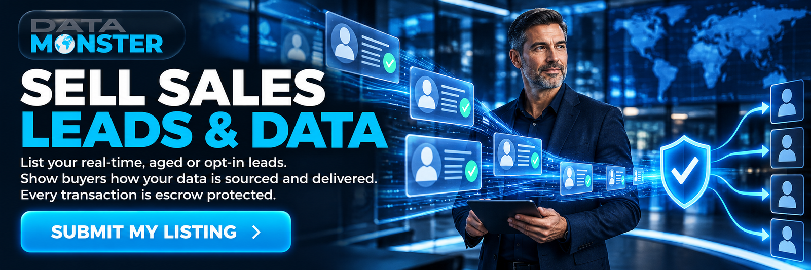Sell sales leads and data with Data Monster — verified buyers, protected