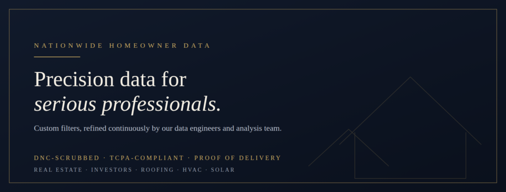 Nationwide Homeowner Data | DNC-Scrubbed & TCPA-Compliant