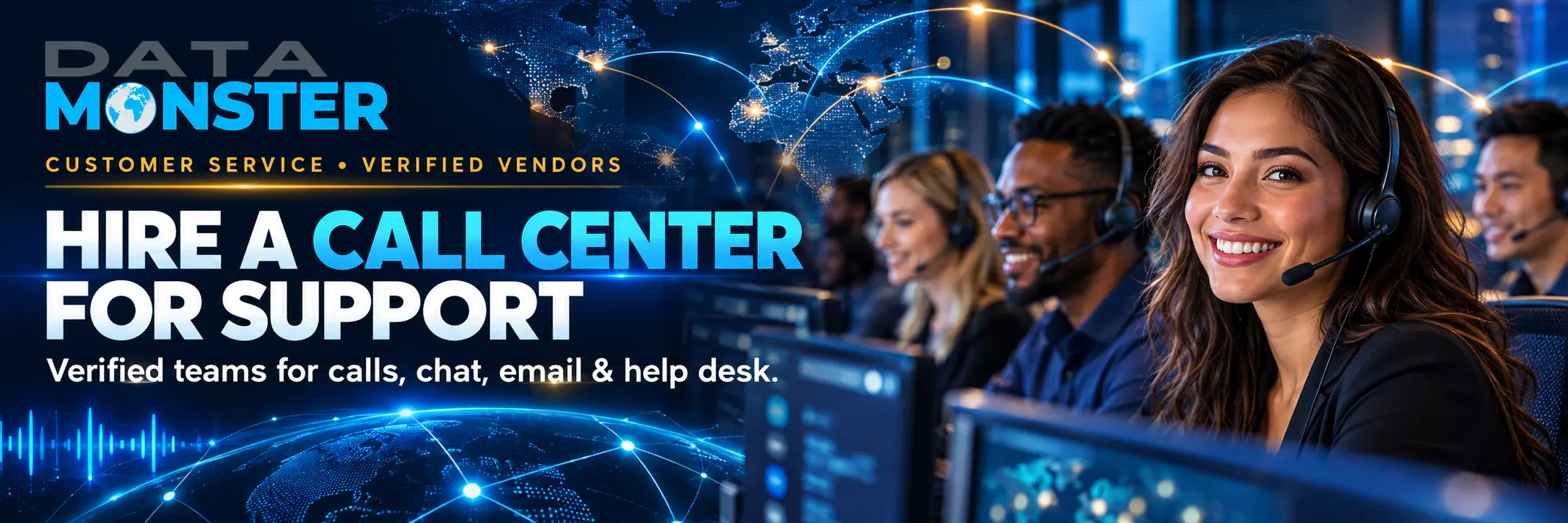 Data Monster: Hire a Call Center for Support. Verified teams for calls, chat, email and help desk.