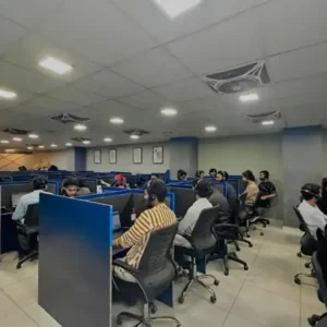 Call center floor with agents taking final expense live transfers