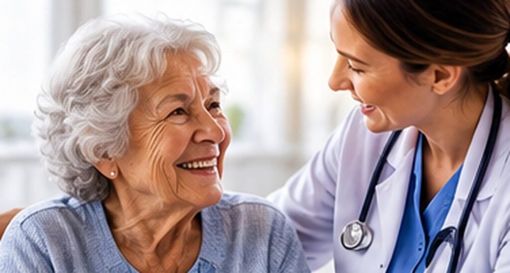 Older adult speaking with a healthcare professional for Medicare lead services