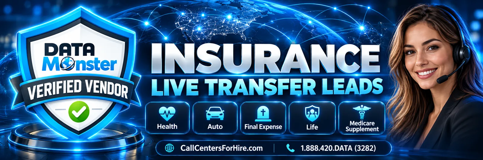 Insurance live transfer leads: Data Monster Verified Vendor for Health, Auto, Final Expense, Life, and Medicare Supplement