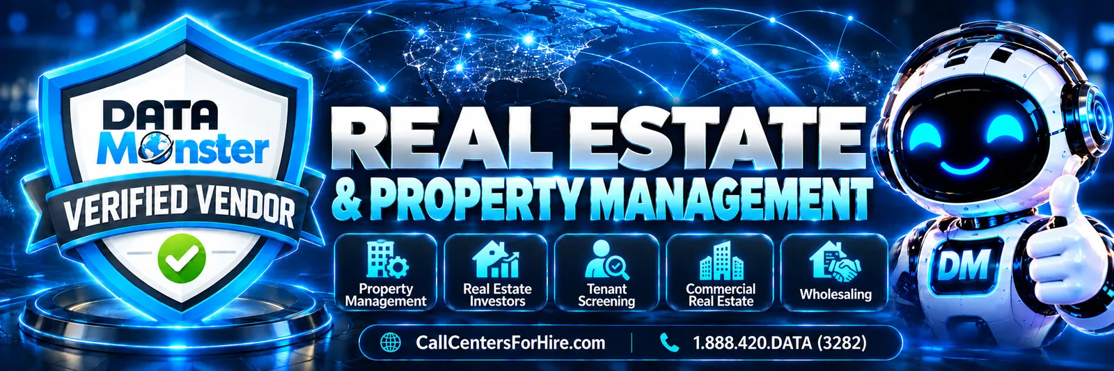 Real estate and property management leads and live transfers: Data Monster Verified Vendor for property management, investors, tenant screening, commercial real estate and wholesaling