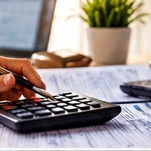 Financial paperwork and calculator on a professional desk