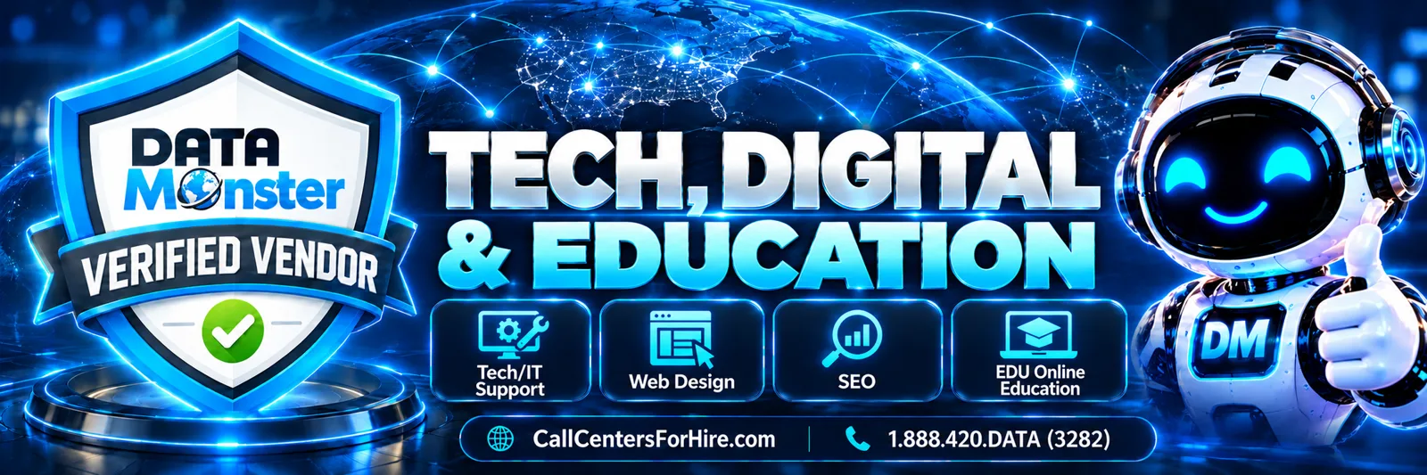 Tech, digital and education services: Data Monster Verified Vendor for IT support, web design, SEO and online education